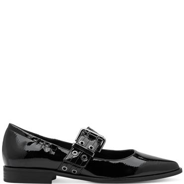 MARCO TOZZI WOMENS FLAT STRAP SHOE - BLACK PATENT