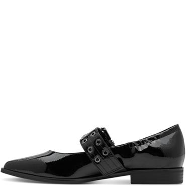 MARCO TOZZI WOMENS FLAT STRAP SHOE - BLACK PATENT
