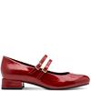 MARCO TOZZI WOMENS LOW HEEL STRAP SHOE - DARK RED PATENT