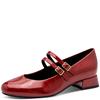 MARCO TOZZI WOMENS LOW HEEL STRAP SHOE - DARK RED PATENT