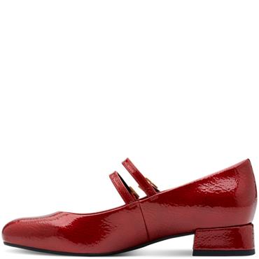 MARCO TOZZI WOMENS LOW HEEL STRAP SHOE - DARK RED PATENT