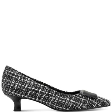 MARCO TOZZI WOMENS LOW HEEL COURT SHOE - BLACK FABRIC