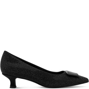 MARCO TOZZI WOMENS LOW HEEL COURT SHOE - BLACK GLITTER