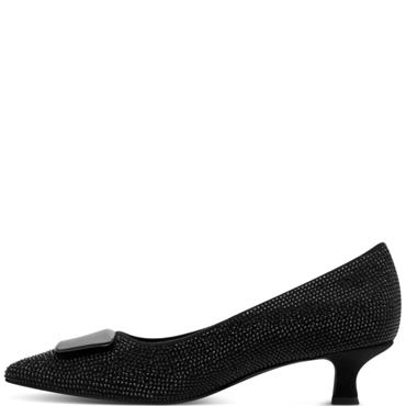 MARCO TOZZI WOMENS LOW HEEL COURT SHOE - BLACK GLITTER