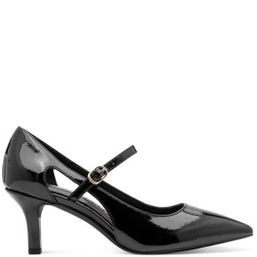 MARCO TOZZI WOMENS SLIP ON MID HEEL - BLACK PATENT