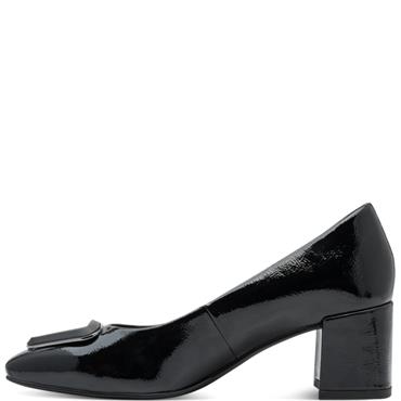 MARCO TOZZI WOMEN MID HEEL COURT SHOE - BLACK PATENT