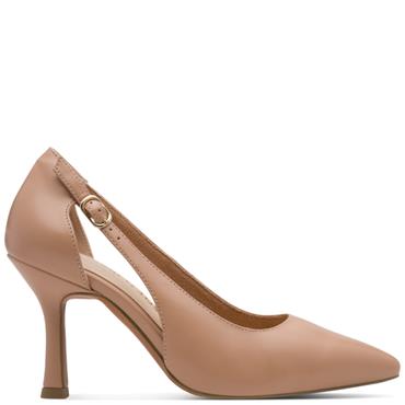 MARCO TOZZI WOMENS MID HEEL COURT SHOE - CAPPUCCINO