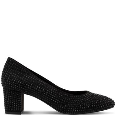 MARCO TOZZI MID HEEL COURT SHOE - BLACK GLITTER