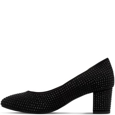 MARCO TOZZI MID HEEL COURT SHOE - BLACK GLITTER