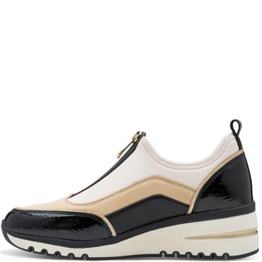 MARCO TOZZI WOMENS ZIP WEDGE SHOE - CREAM BLACK