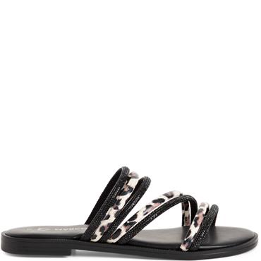 MARCO TOZZI WOMENS FLAT SANDAL - BLACK MULTI