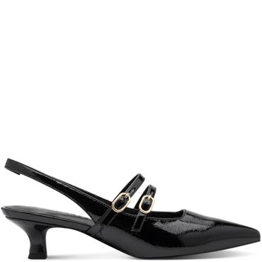 MARCO TOZZI WOMENS LOW HEEL SLING BACK - BLACK PATENT