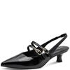 MARCO TOZZI WOMENS LOW HEEL SLING BACK - BLACK PATENT
