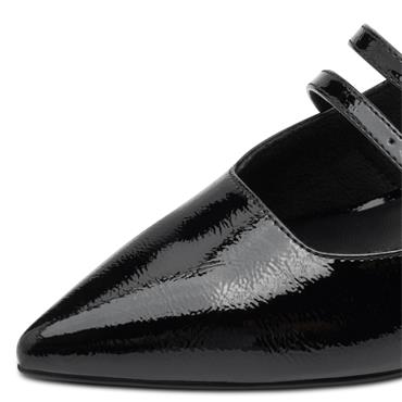 MARCO TOZZI WOMENS LOW HEEL SLING BACK - BLACK PATENT