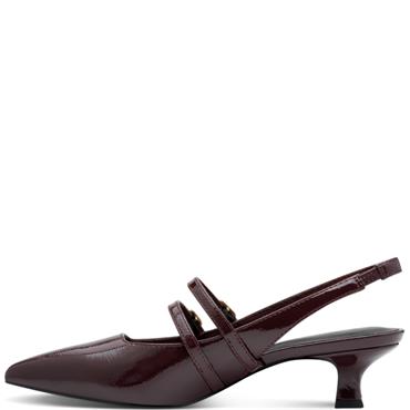 MARCO TOZZI WOMENS LOW HEEL SLING BACK - BORDEAUX PATENT