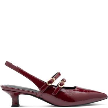 MARCO TOZZI WOMENS LOW HEEL SLING BACK - CHIANTI PATENT