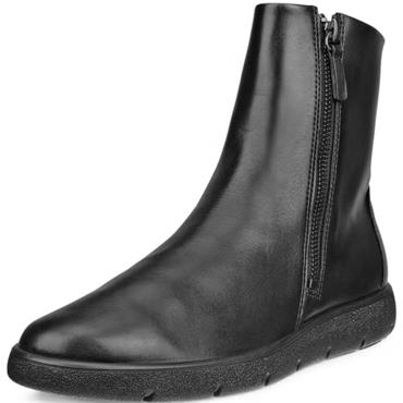 ECCO WOMENS LEATHER ZIP ANKLE BOOT - BLACK