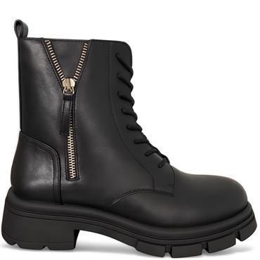 REDZ WOMENS ZIP LACE ANKLE BOOT - BLACK