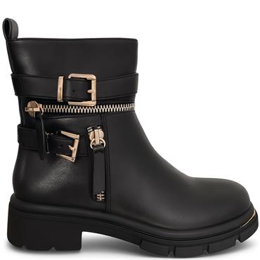 REDZ WOMENS ZIP LACE ANKLE BOOT - BLACK