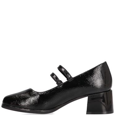 HISPAFLEX WOMENS STRAP MEDIUM HEEL SHOE - BLACK PATENT