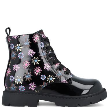 GARVALIN GIRLS ZIP LACE ANKLE BOOT - BLACK FLORAL