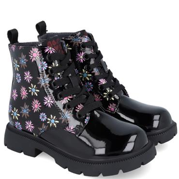 GARVALIN GIRLS ZIP LACE ANKLE BOOT - BLACK FLORAL