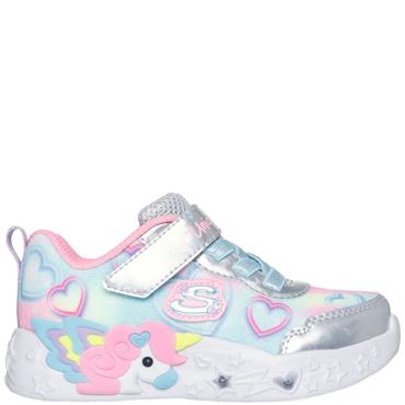 SKECHERS GIRLS UNICORN LIGHTS TRAINER - SILVER MULTI