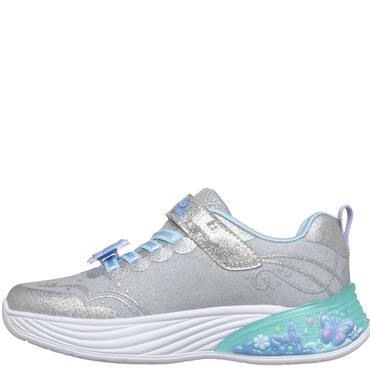 SKECHERS GIRLS LIGHT UP VELCRO TRAINER - SILVER MULTI