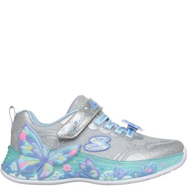 SKECHERS GIRLS LIGHT UP VELCRO TRAINER - SILVER MULTI