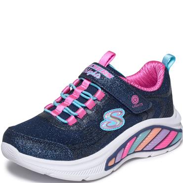 SKECHERS GIRLS LIGHT UP VELCRO TRAINER - NAVY