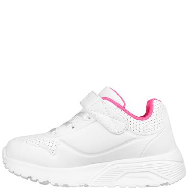SKECHERS GIRLS UNO LITE STRAP TRAINER - WHITE HOT PINK