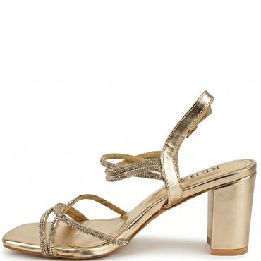REDZ WOMENS MID HEEL STRAP SANDAL - GOLD