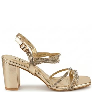 REDZ WOMENS MID HEEL STRAP SANDAL - GOLD