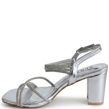 REDZ WOMENS MID HEEL STRAP SANDAL - SILVER