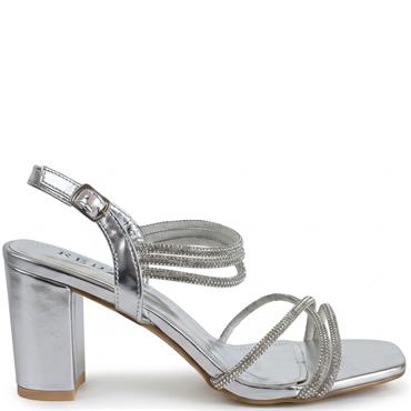 REDZ WOMENS MID HEEL STRAP SANDAL - SILVER