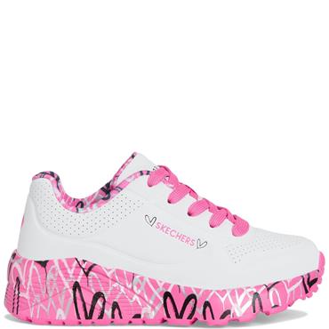 SKECHERS GIRLS UNO LITE LACE TRAINER - WHITE PINK