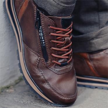 BUGATTI MENS ZIP LACE CASUAL SHOE - BROWN
