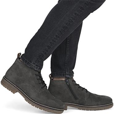 RIEKER MENS SUEDE LACE ZIP BOOT - GREY