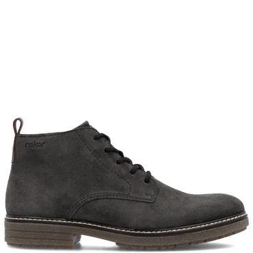 RIEKER MENS SUEDE LACE ZIP BOOT - GREY