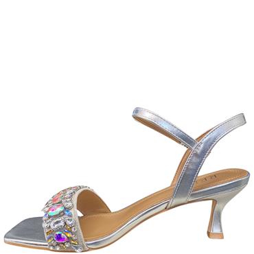 REDZ WOMENS LOW HEEL DIAMANTE SANDAL - SILVER