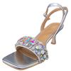 REDZ WOMENS LOW HEEL DIAMANTE SANDAL - SILVER