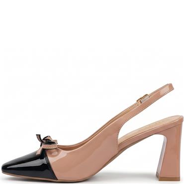 REDZ WOMENS MID HEEL BOW SLING BACK - NUDE BLACK