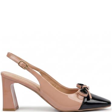 REDZ WOMENS MID HEEL BOW SLING BACK - NUDE BLACK