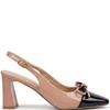 REDZ WOMENS MID HEEL BOW SLING BACK - NUDE BLACK
