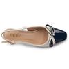 REDZ WOMENS MID HEEL BOW SLING BACK - WHITE NAVY