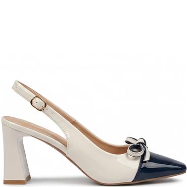 REDZ WOMENS MID HEEL BOW SLING BACK - WHITE NAVY
