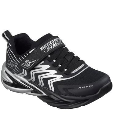 SKECHERS BOYS FLEX GLOW ULTRA TRAINER - BLACK SILVER