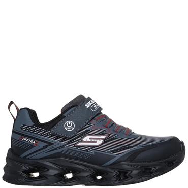 SKECHERS BOYS LIGHTS STRAP TRAINER - BLACK CHARCOAL