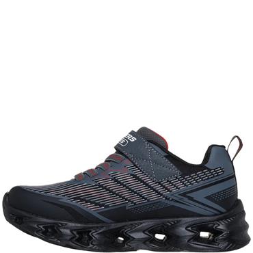 SKECHERS BOYS LIGHTS STRAP TRAINER - BLACK CHARCOAL