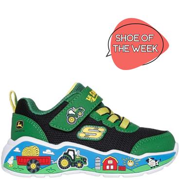 SKECHERS BOYS JOHN DEERE STRAP TRAINER - GREEN BLACK